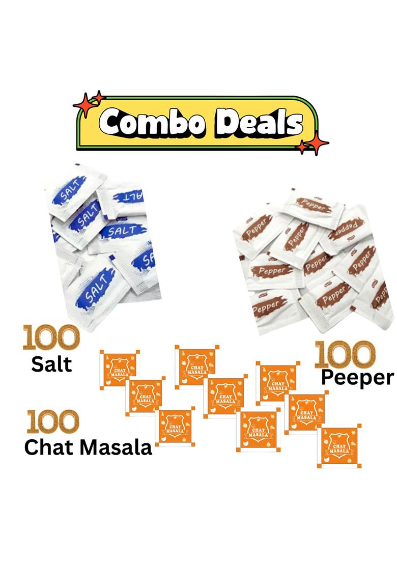 Shuddhpack Salt Sachet 1G, Black Pepper Sachets & Chaat Masala Combo | Hygienic Single-Use Seasoning For Hotels, Restaurants, Cafes Food Delivery Disposable Packets Travel Catering