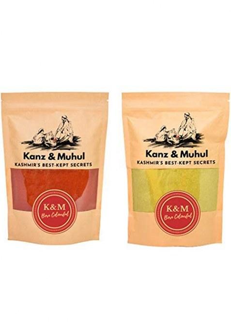 Kanz & Muhul Natural Kashmiri Red Chilli (Mirch) Powder And Fennel (Saunf) Combo (450Gms, 2 Packs) Fresh Hand Grinded Powder, Premium, Authentic, Hand-Pounded, Lal Mirch Spice Seeds | Variyali Saunf