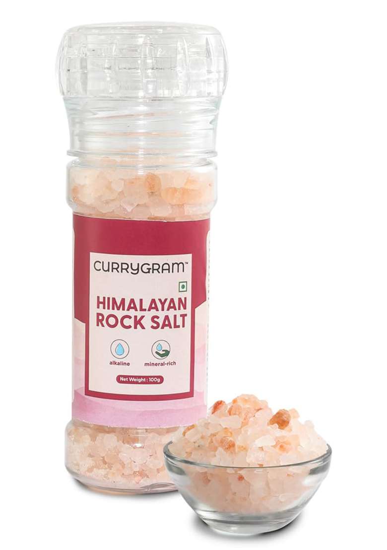 Currygram Himalayan Rock Salt And Black Pepper Grinder Combo | Of 100G 50G Unprocessed Pure & Natural Sendha Namak, Kali Mirch - Indya