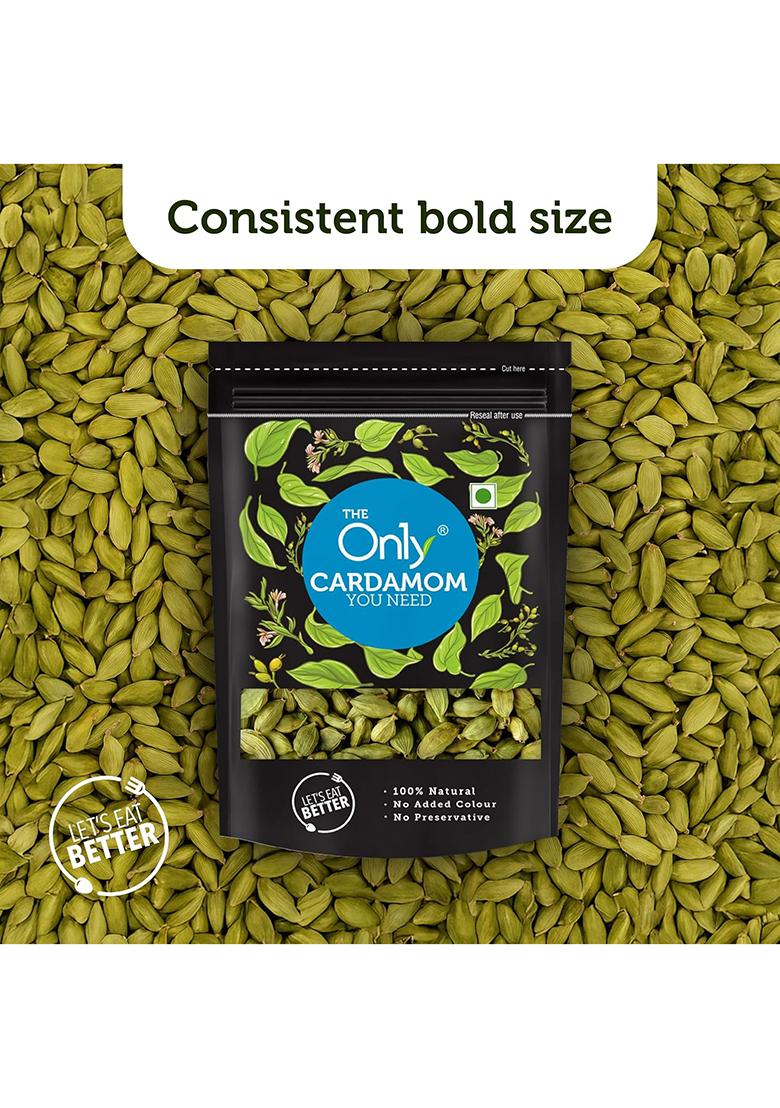 On1Y Green Cardamom, 50 Gm, Elaichi, Chhoti Bold Size Full Pods, Additive Free, All Natural