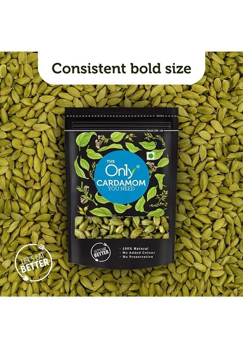 On1Y Green Cardamom, 50 Gm, Elaichi, Chhoti Bold Size Full Pods, Additive Free, All Natural