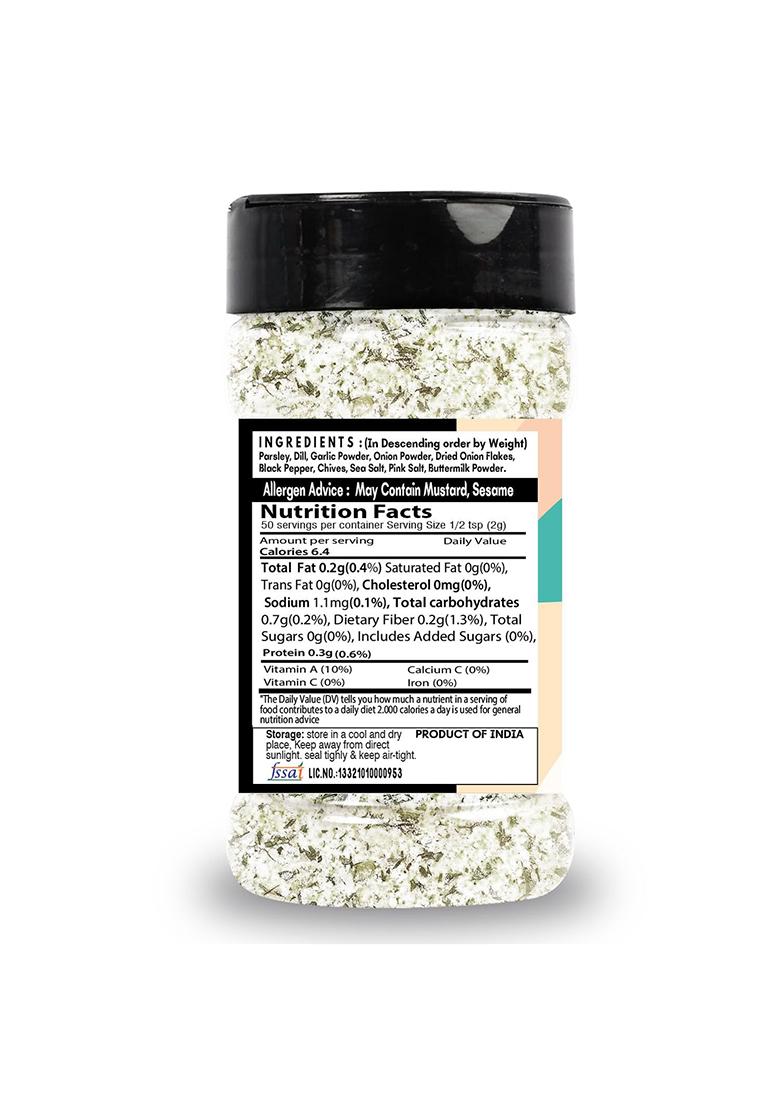 Saranz Ranch Mix Exotic Seasoning Perfect For Snacks, Appetizers, Savouries|Ranch With Fresh Ingredients Dressing | Aromatic And Flavoured Vegan Seasonings |Used In Sauces, Marinades, Dressing, Snacks-100 Grams Sprinkler Jar