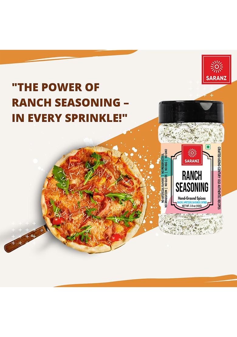 Saranz Ranch Mix Exotic Seasoning Perfect For Snacks, Appetizers, Savouries|Ranch With Fresh Ingredients Dressing | Aromatic And Flavoured Vegan Seasonings |Used In Sauces, Marinades, Dressing, Snacks-100 Grams Sprinkler Jar