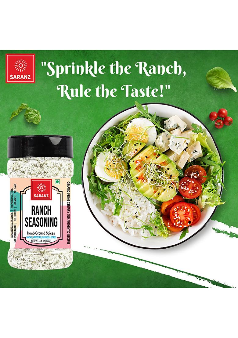 Saranz Ranch Mix Exotic Seasoning Perfect For Snacks, Appetizers, Savouries|Ranch With Fresh Ingredients Dressing | Aromatic And Flavoured Vegan Seasonings |Used In Sauces, Marinades, Dressing, Snacks-100 Grams Sprinkler Jar