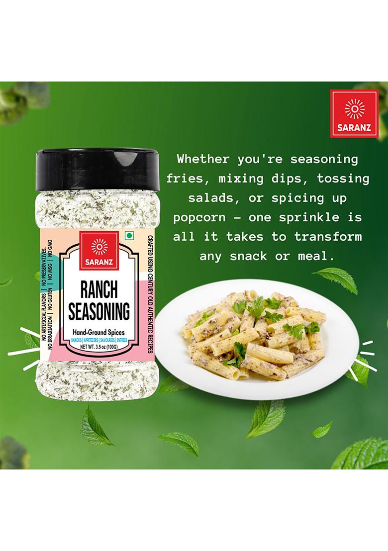Saranz Ranch Mix Exotic Seasoning Perfect For Snacks, Appetizers, Savouries|Ranch With Fresh Ingredients Dressing | Aromatic And Flavoured Vegan Seasonings |Used In Sauces, Marinades, Dressing, Snacks-100 Grams Sprinkler Jar