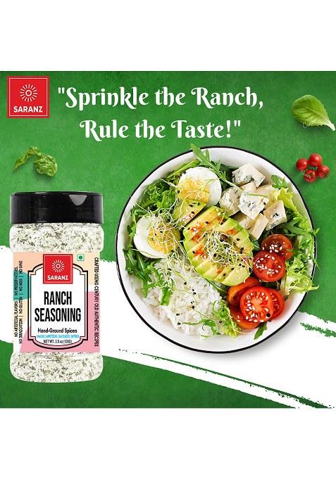 Saranz Ranch Mix Exotic Seasoning Perfect For Snacks, Appetizers, Savouries|Ranch With Fresh Ingredients Dressing | Aromatic And Flavoured Vegan Seasonings |Used In Sauces, Marinades, Dressing, Snacks-100 Grams Sprinkler Jar