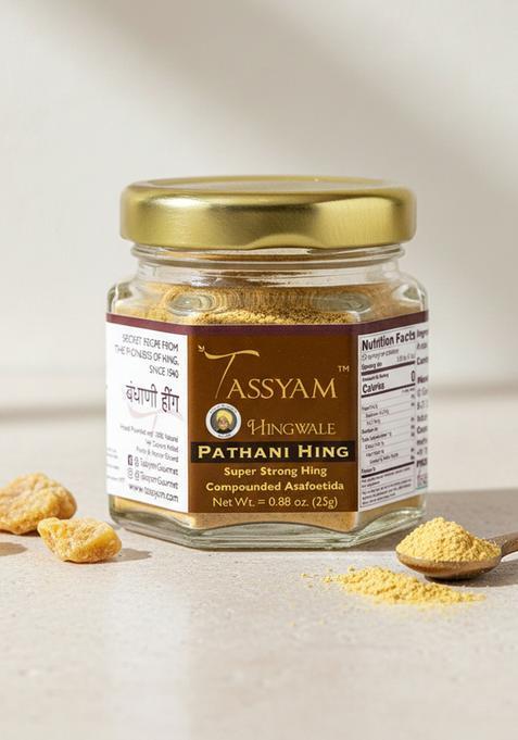 Tassyam Hingwale Pathani Heera Hing 25G Bottle [For Specific Cuisines Only] | Hand Pounded & Natural Compounded Asafoetida