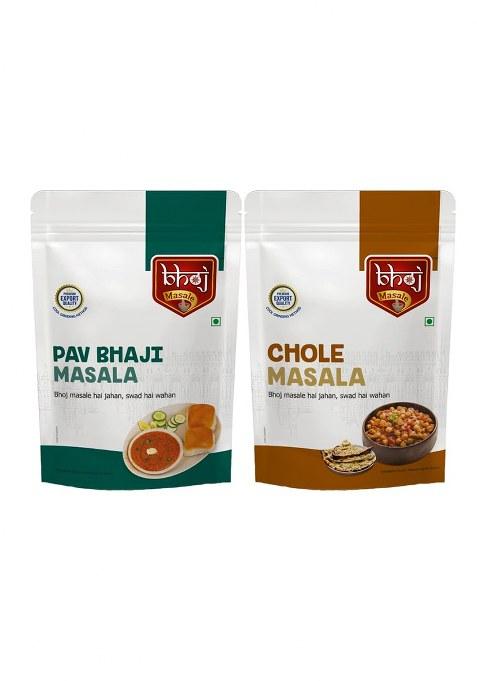 Bhoj Masale Pav Bhaji And Chole Masala Powder Combo Pack 200Gm Each | Aromatic Jain Spice For Flavorful Indian Cooking No Artificial Flavor Added Onion Garlic (Jain Friendly)