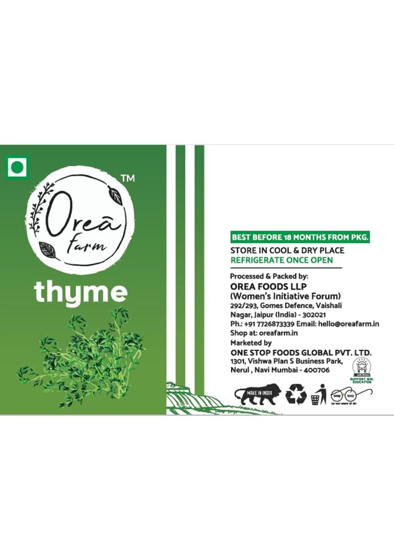 Orea Farm Thyme Herb 1 Kg | Organic And Natural Dried Leaves For Herbal Tea, Italian Sauces, Salad Dressings, Pasta, Pizza, Breads, Roasted Vegetables Like Potatoes Carrots Reusable Zipper Bulk Pack