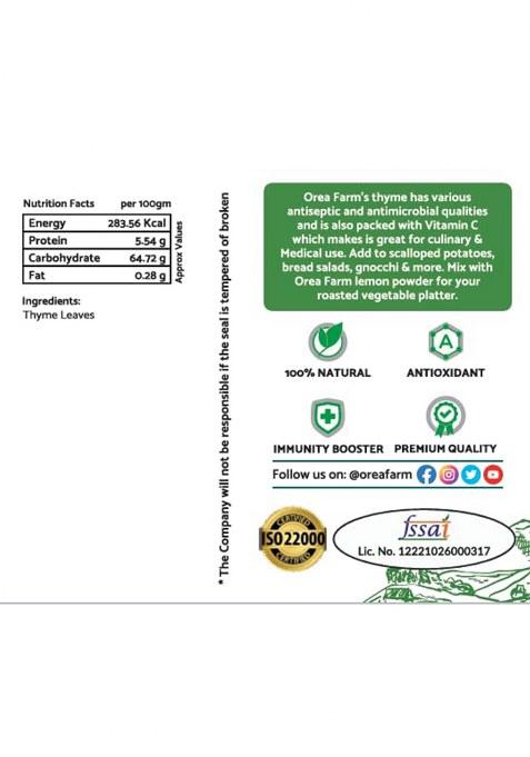 Orea Farm Thyme Herb 1 Kg | Organic And Natural Dried Leaves For Herbal Tea, Italian Sauces, Salad Dressings, Pasta, Pizza, Breads, Roasted Vegetables Like Potatoes Carrots Reusable Zipper Bulk Pack