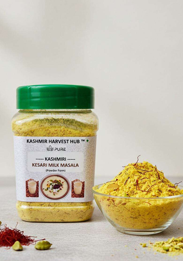 Kashmir Harvest Hub Kashmiri Kesar Milk Masala Powder - 100G | Enriched With Dry Fruits & Pure Doodh Healthy Nutritious Natural Premium Sugar Free (Pack Of 1) - Indya