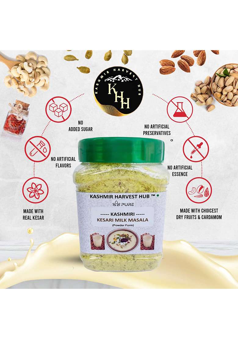 Kashmir Harvest Hub Kashmiri Kesar Milk Masala Powder - 100G | Enriched With Dry Fruits & Pure Doodh Healthy Nutritious Natural Premium Sugar Free (Pack Of 1) - Indya