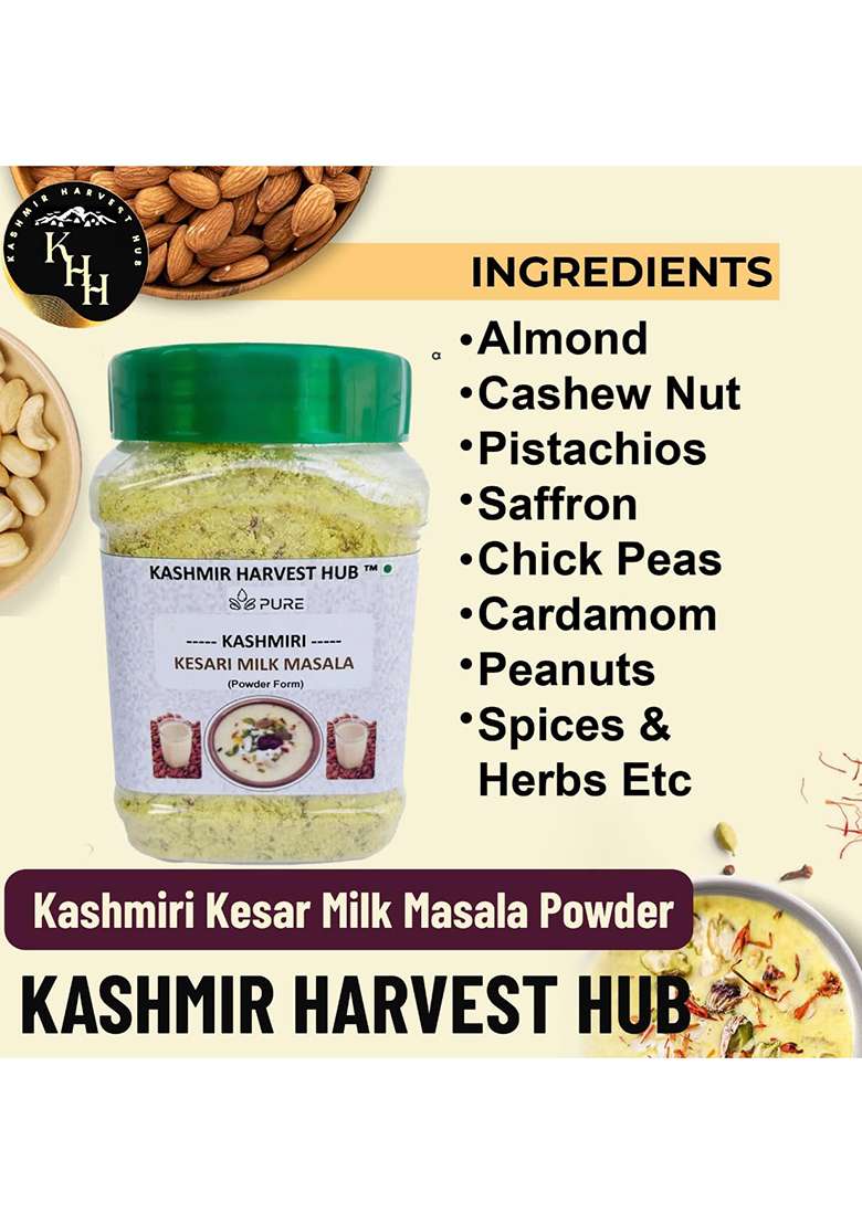Kashmir Harvest Hub Kashmiri Kesar Milk Masala Powder - 100G | Enriched With Dry Fruits & Pure Doodh Healthy Nutritious Natural Premium Sugar Free (Pack Of 1) - Indya