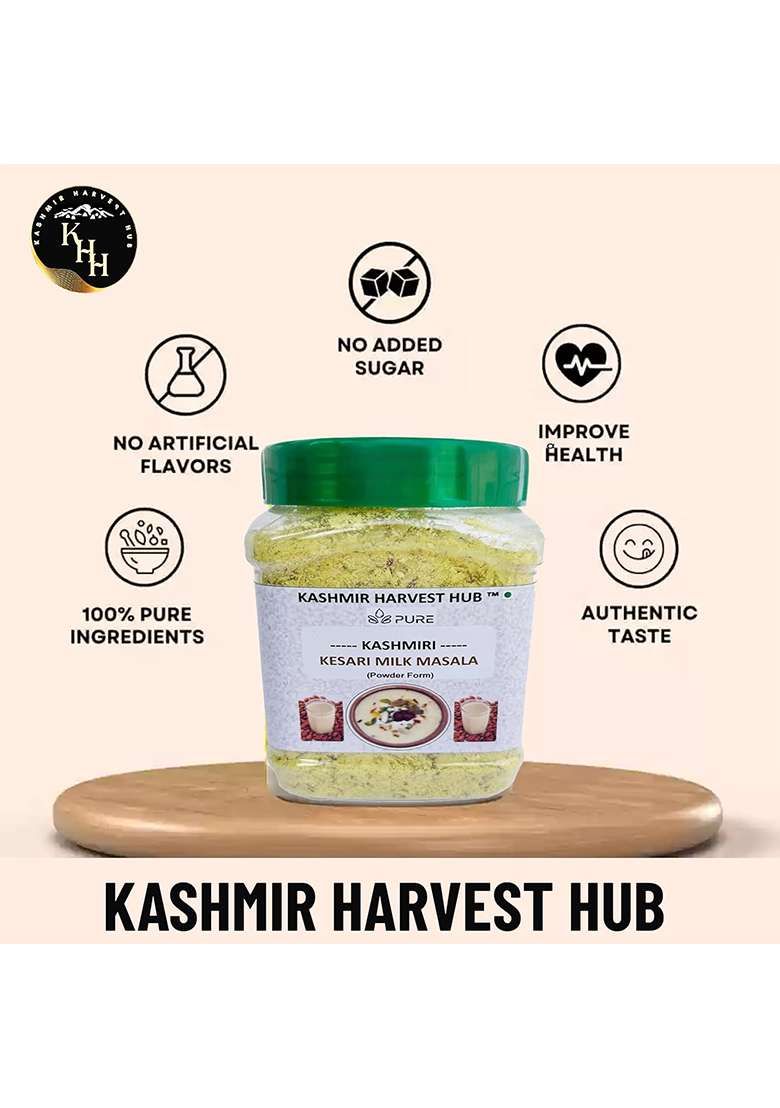 Kashmir Harvest Hub Kashmiri Kesar Milk Masala Powder - 100G | Enriched With Dry Fruits & Pure Doodh Healthy Nutritious Natural Premium Sugar Free (Pack Of 1) - Indya