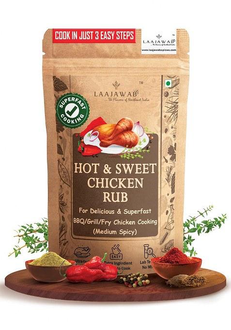 Laajawab Hot & Sweet Barbeque Marinade Rub For Superfast Delicious Bbq, Grill Chicken Preparation | Natural Spices, Get Tender Juicy In 10 Mins, 130 Gram