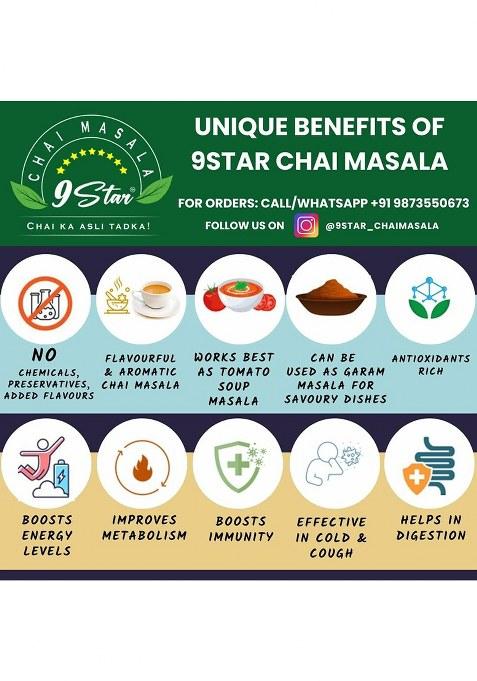 9Star Chai Masala 100% Homemade Tea Powder | 100 Gm (Pack Of 1) 200+ Cups Kadak, Aromatic, Fresh, Flavourful & Organic With More Than 9 Natural Spice Ingredients