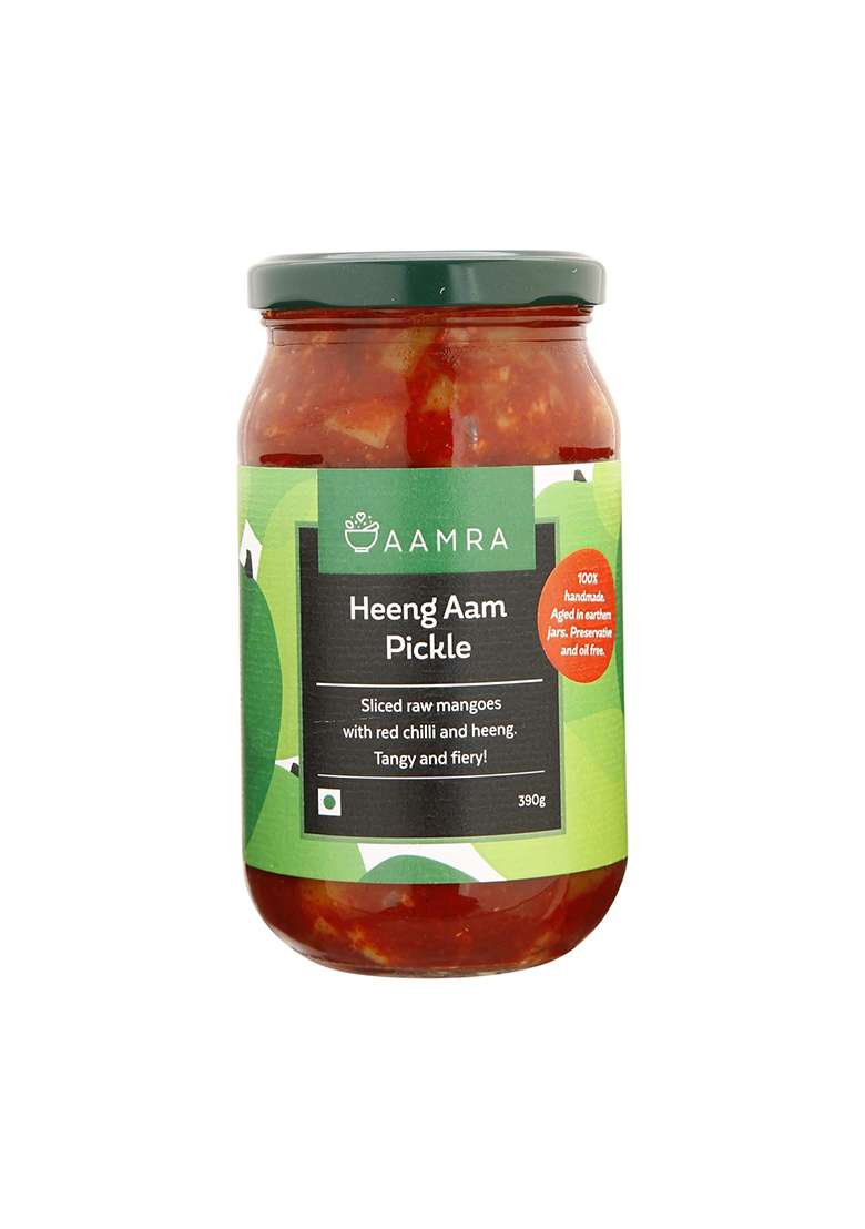 Aamra Homemade Natural Heeng Aam Pickle (Hing Mango Pickle), No Preservatives, Oil-Free- 390Gm - Indya