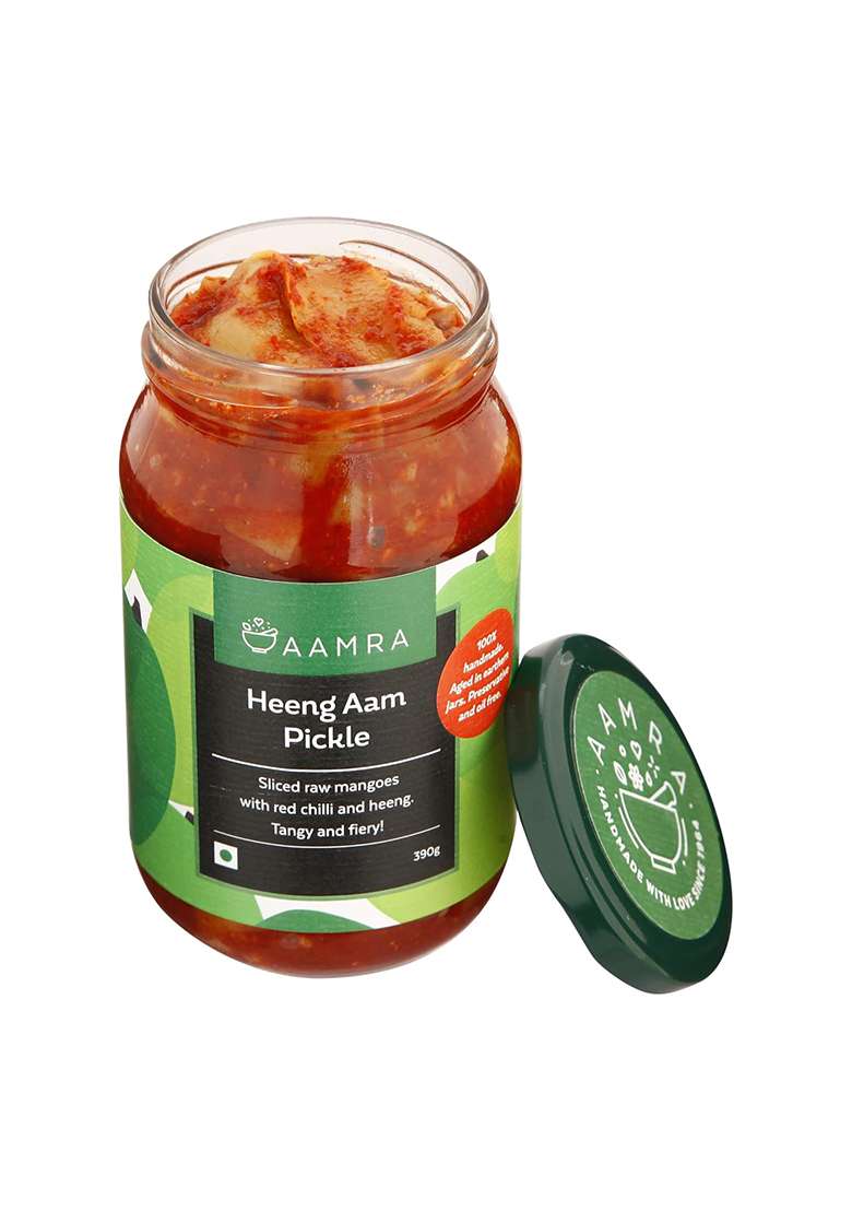 Aamra Homemade Natural Heeng Aam Pickle (Hing Mango Pickle), No Preservatives, Oil-Free- 390Gm - Indya