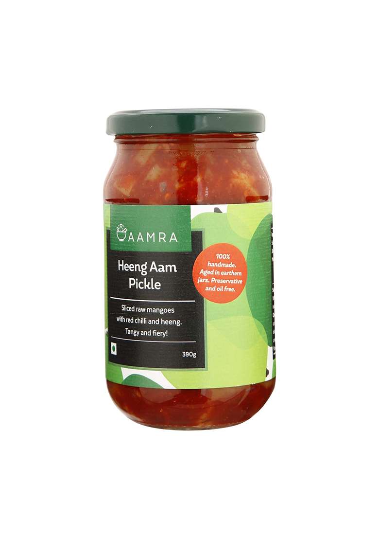 Aamra Homemade Natural Heeng Aam Pickle (Hing Mango Pickle), No Preservatives, Oil-Free- 390Gm - Indya