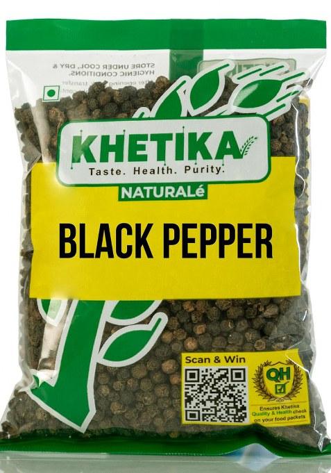 Khetika Naturale Black Pepper 100 Grams | Whole Kaali Mirch Preservatives Free Hygienically Packed