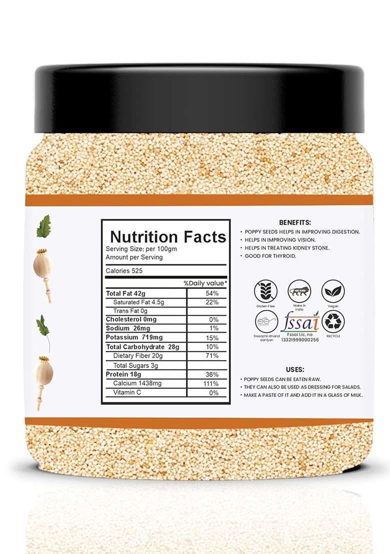 Avlokan 100% Natural White Poppy Seeds, | Posta Dana Khus Indian Posto Khas (Posta 250G) - Indya