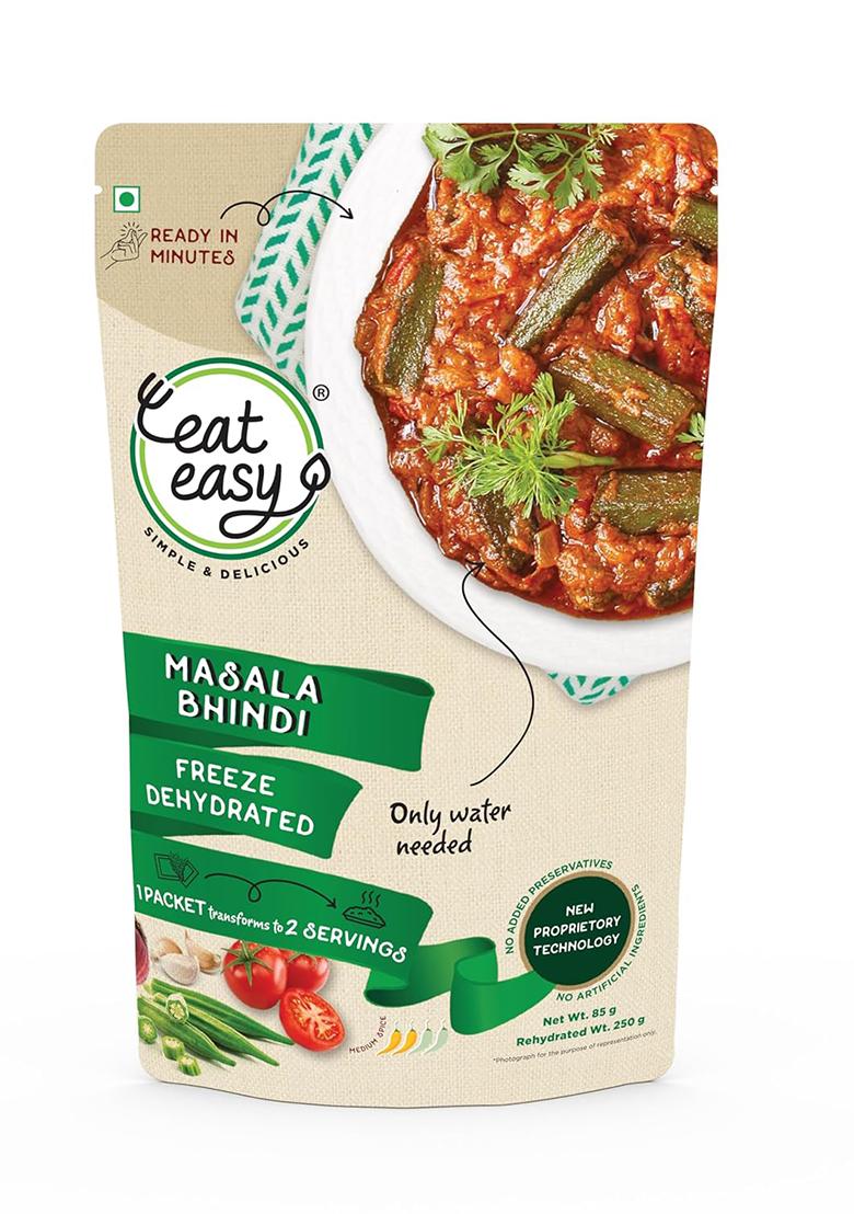 Eat Easy Ready To Masala Bhindi- 85Gm I Just Add Water And Cook | Freeze Dehydrated Healthy Instant Food, Indian Okra Curry For Travel, Camping Food No Preservatives, Added Artificial Colours & Flavours