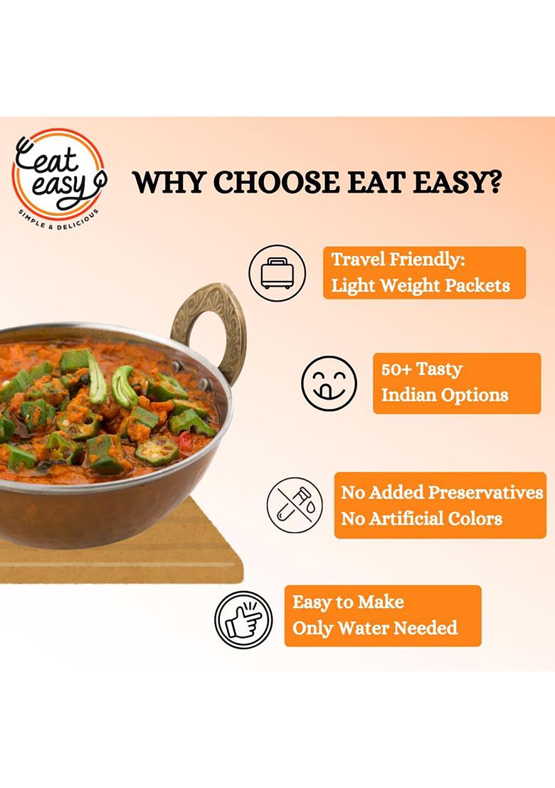 Eat Easy Ready To Masala Bhindi- 85Gm I Just Add Water And Cook | Freeze Dehydrated Healthy Instant Food, Indian Okra Curry For Travel, Camping Food No Preservatives, Added Artificial Colours & Flavours