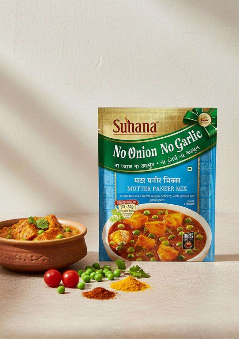 Suhana Mutter Paneer Nong (No Onion No Garlic) 50G Pouch | Spice Mix Easy To Cook Pack Of 4 - Indya