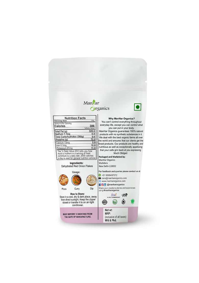 Manhar Organics Fresh Dried Onion Flakes 500G Dehydrated Red Slices (Sukha Pyaz) All-Natural Flavor Enhancer For Cooking, Soups, Sauces, And Seasoning - Indya