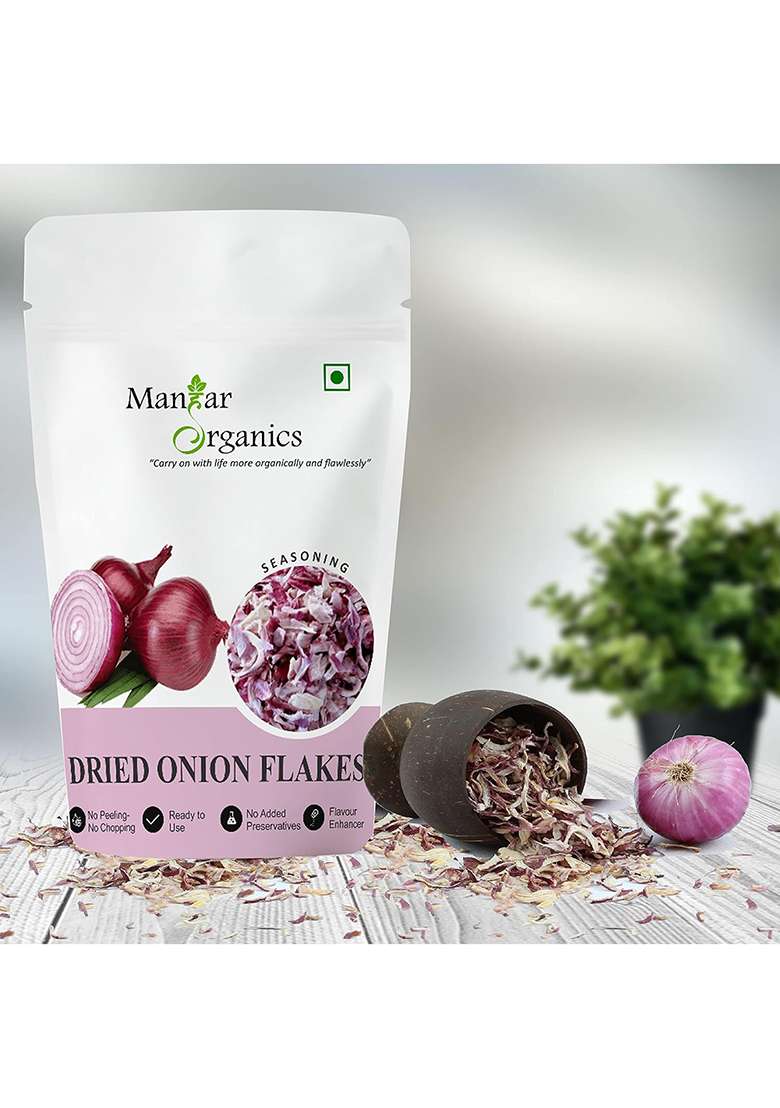Manhar Organics Fresh Dried Onion Flakes 500G Dehydrated Red Slices (Sukha Pyaz) All-Natural Flavor Enhancer For Cooking, Soups, Sauces, And Seasoning - Indya