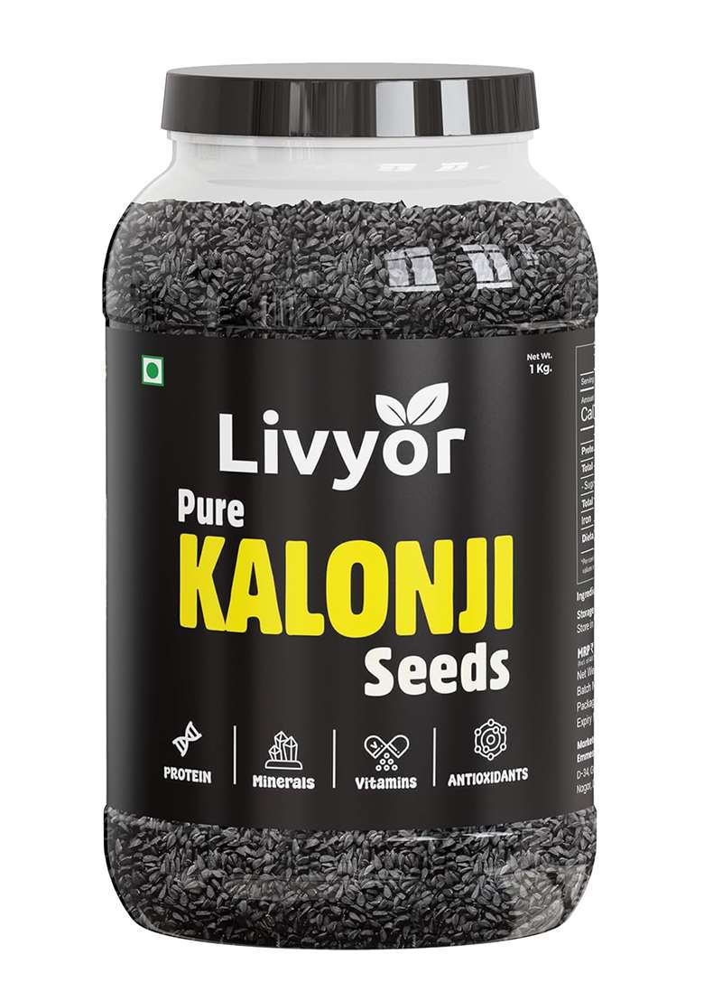 Livyor Pure Kalonji Seeds - 1Kg For Eating | Nigella Used Hair Growth Rich In Protein Minerals Vitamins And Antioxidants Pack Of 1 - Indya
