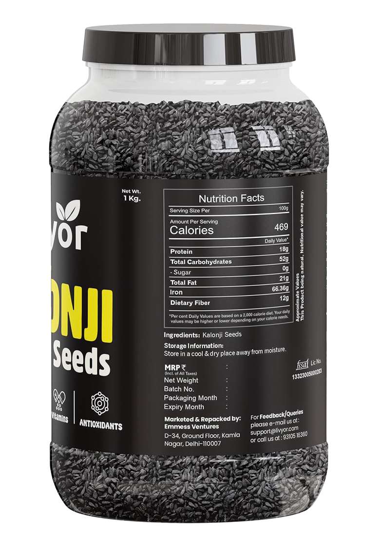 Livyor Pure Kalonji Seeds - 1Kg For Eating | Nigella Used Hair Growth Rich In Protein Minerals Vitamins And Antioxidants Pack Of 1 - Indya