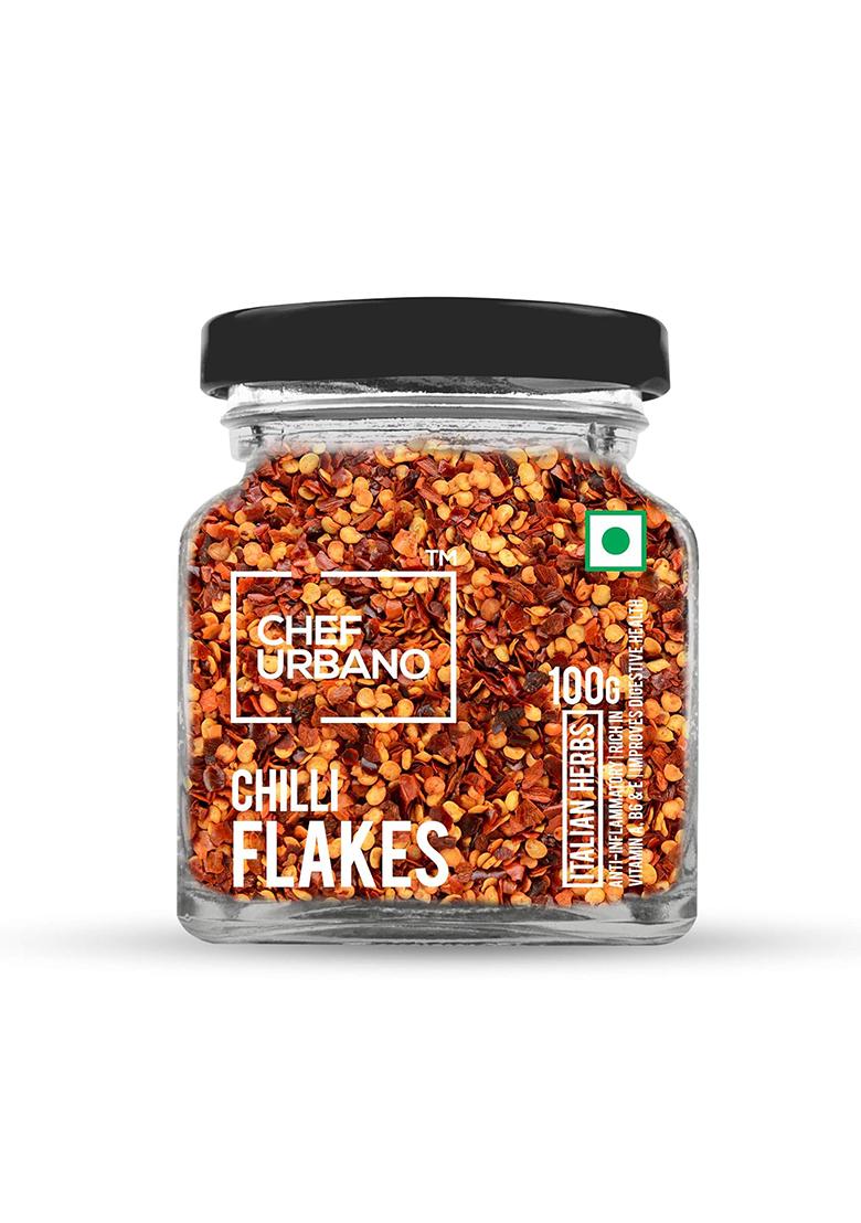 Chef Urbano Chilli Flakes 100 G | Natural Dried Red Chilly Aromatic Spicy Pizza / Pasta Seasoning Premium Herbs And Spices Glass Bottle