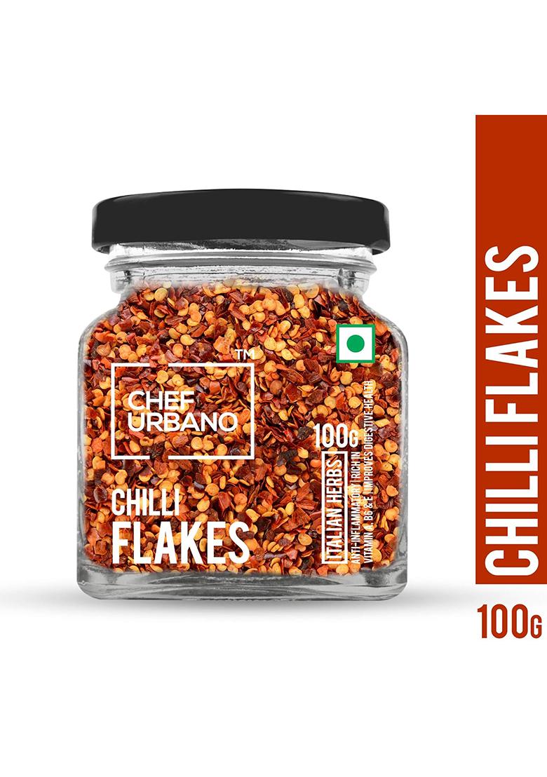 Chef Urbano Chilli Flakes 100 G | Natural Dried Red Chilly Aromatic Spicy Pizza / Pasta Seasoning Premium Herbs And Spices Glass Bottle