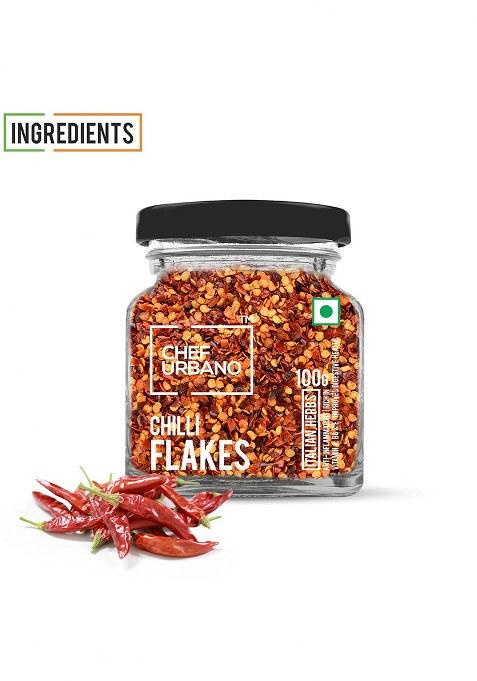 Chef Urbano Chilli Flakes 100 G | Natural Dried Red Chilly Aromatic Spicy Pizza / Pasta Seasoning Premium Herbs And Spices Glass Bottle