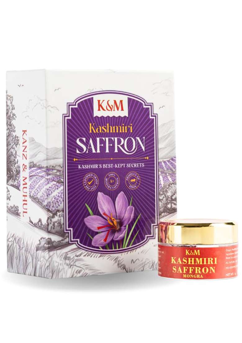 Kanz & Muhul Kashmiri Grade A++ Mongra Saffron - 1Gm | Pure, Natural And Premium Strands Lal Kesar For Milk, Biryani, Cooking, Skincare Desserts Organic Keshar Lacha - Indya