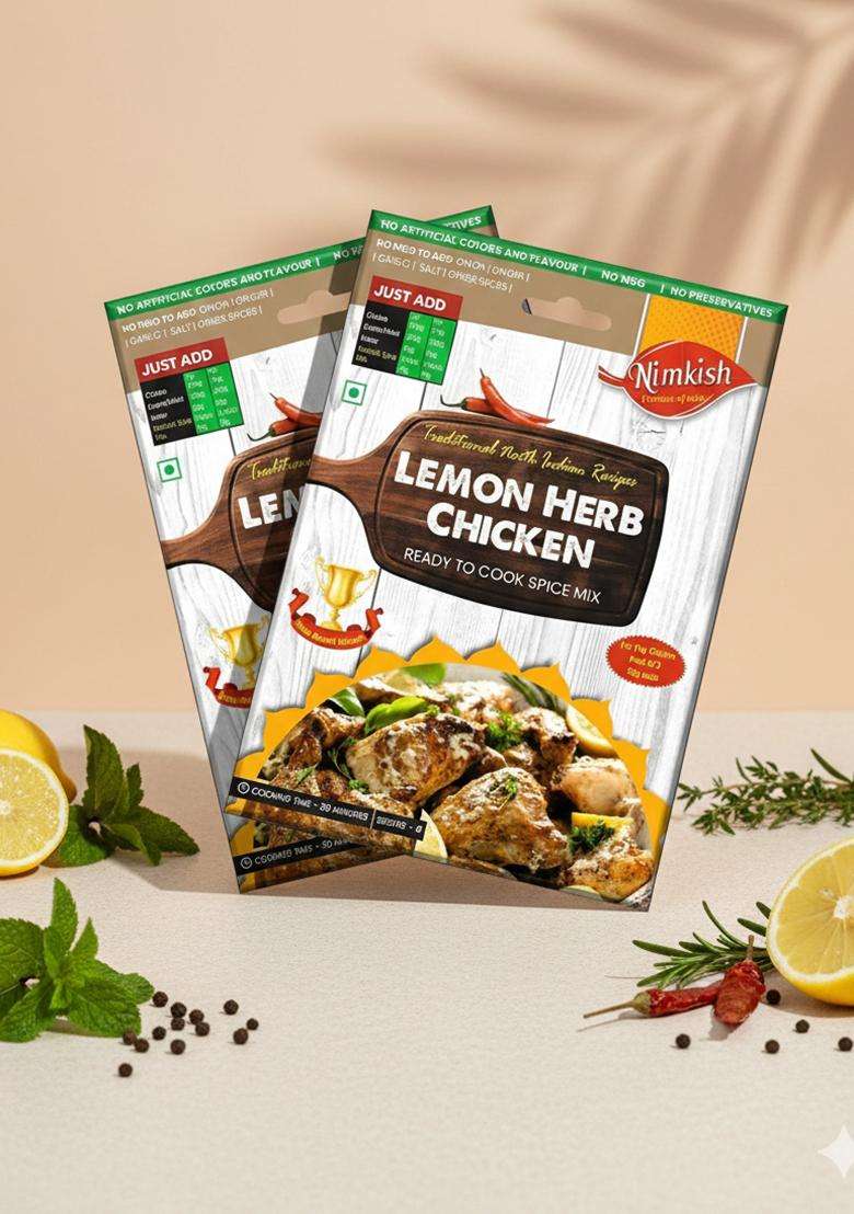 Nimkish Lemon Herb Chicken Spice Mix, Pack Of 2, Ready To Cook Masala, 60G Each, Complete Premix - Indya
