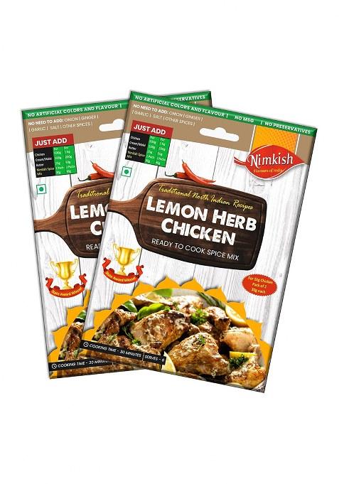 Nimkish Lemon Herb Chicken Spice Mix, Pack Of 2, Ready To Cook Masala, 60G Each, Complete Premix