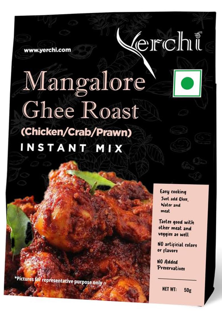 Yerchi Mangalore Ghee Roast Instant Mix By |Easy Cooking|No Added Preservative|No Artificial Colors|Taste Good With Chicken/Crab/Prawns Or Veggies|Pack Of 1,50G