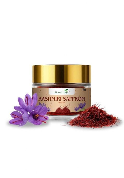 Green Bags Original Kashmiri Mongra Saffron (Kesar) 1G Premium A+++ Grade, Pure Deep-Red Strands, Sun-Dried, Authentic Kashmir Origin