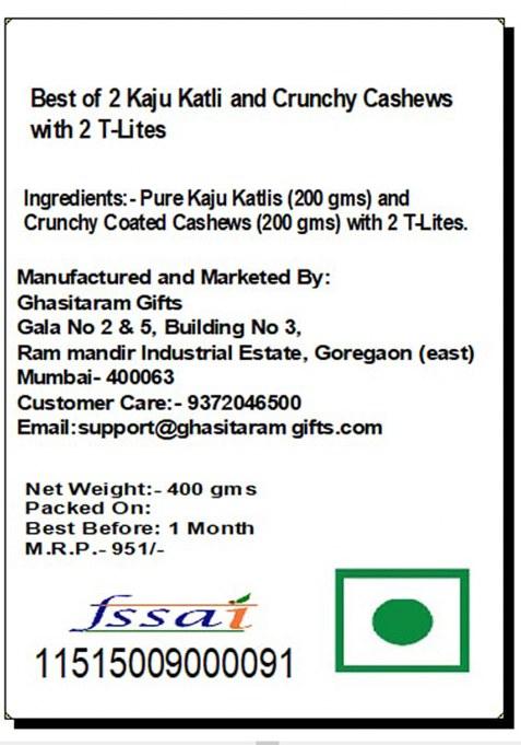 Amaram By Ghasitaram Best Of 2 Kaju Katli And Crunchy Cashews With T-Lites|Dryfruit Gift Hamper|Dry Fruit Combo Pack Offer|Dry Pack|Dry Box|Diwali Dry Box|Mix Nut|