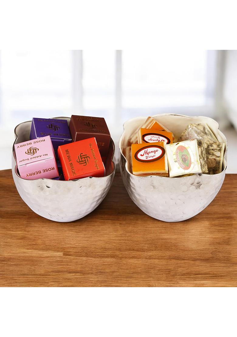Amaram By Ghasitaram Gifts Silver Bowls With Bites|Gift For Diwali,Holi,Valentine,Birthday,Anniversary,Gift Her,Him,Mothers Day,Fathers Day|