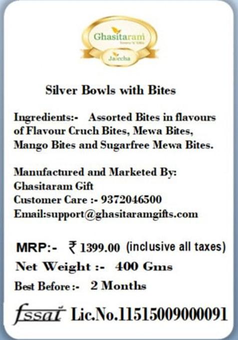 Amaram By Ghasitaram Gifts Silver Bowls With Bites|Gift For Diwali,Holi,Valentine,Birthday,Anniversary,Gift Her,Him,Mothers Day,Fathers Day|