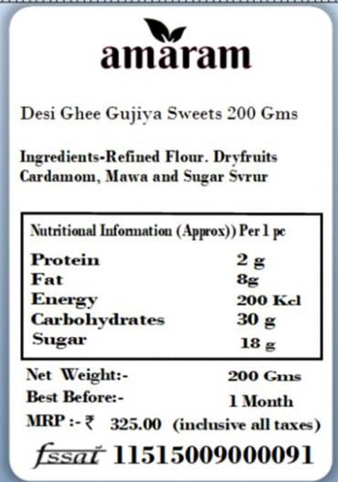 Amaram By Ghasitaram Holi- Sweets/ Holi Hampers/ Desi Ghee Gujiya Sweets Gift, 200G