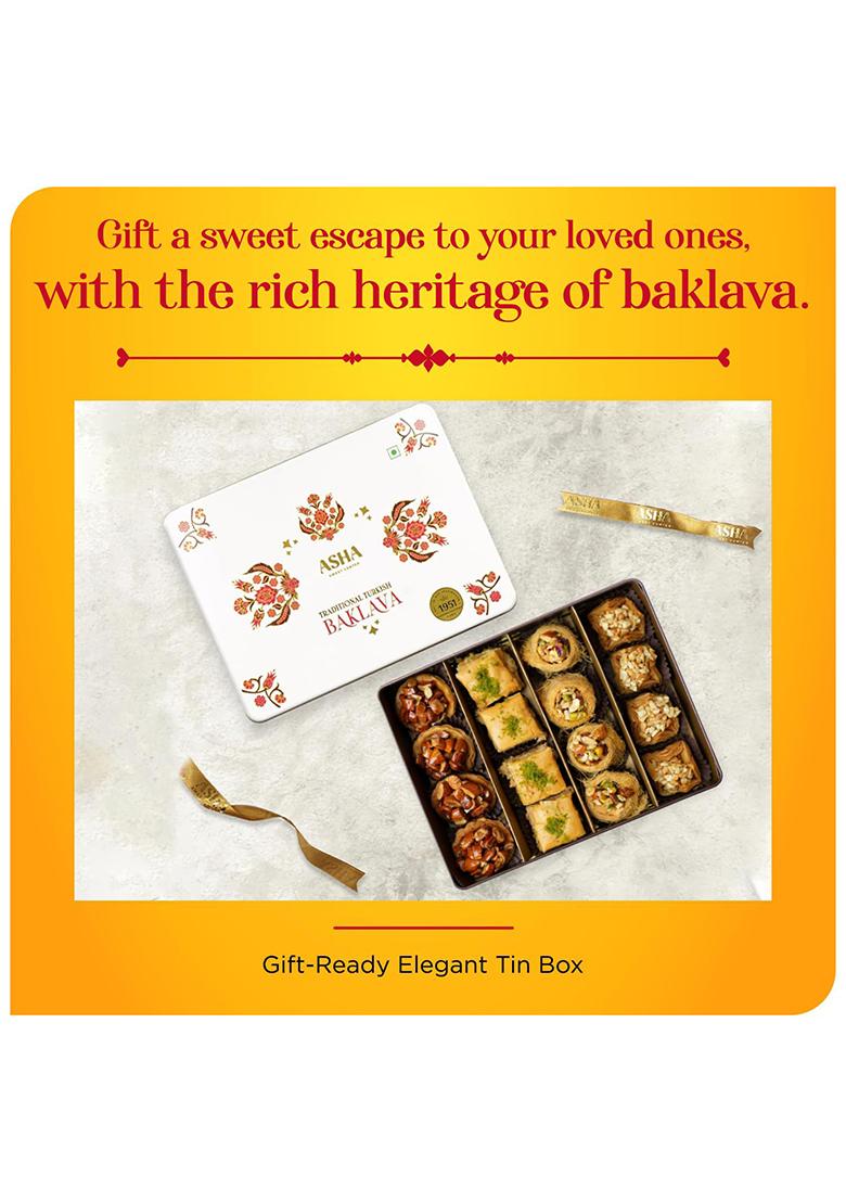Asha Sweet Center Sweets Baklava Assorted (Pack Of 2 X 430 Grams) Tin Box, Premium Perfect For Gifting And Snacking, Turkish Delight Made With Fresh Ingredients