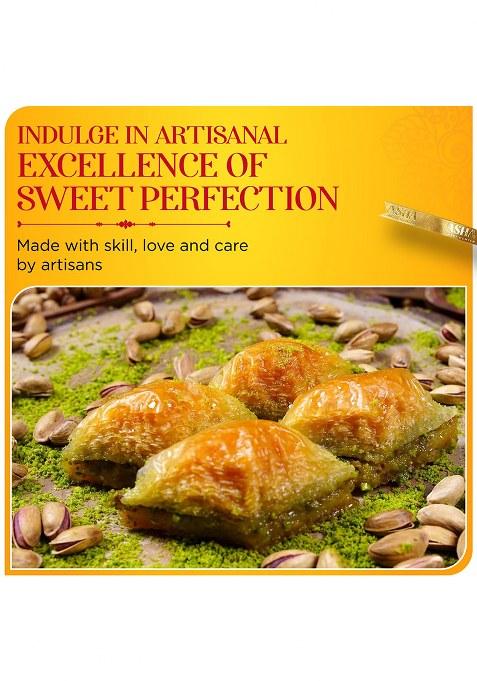 Asha Sweet Center Sweets Baklava Assorted (Pack Of 2 X 430 Grams) Tin Box, Premium Perfect For Gifting And Snacking, Turkish Delight Made With Fresh Ingredients