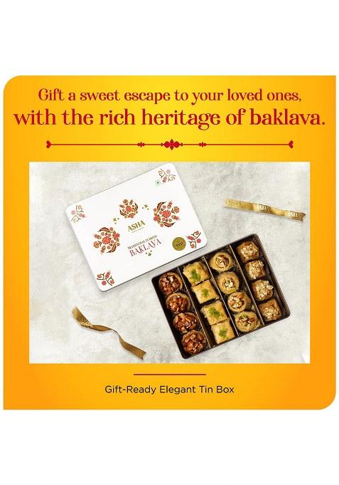 Asha Sweet Center Sweets Baklava Assorted (Pack Of 2 X 430 Grams) Tin Box, Premium Perfect For Gifting And Snacking, Turkish Delight Made With Fresh Ingredients