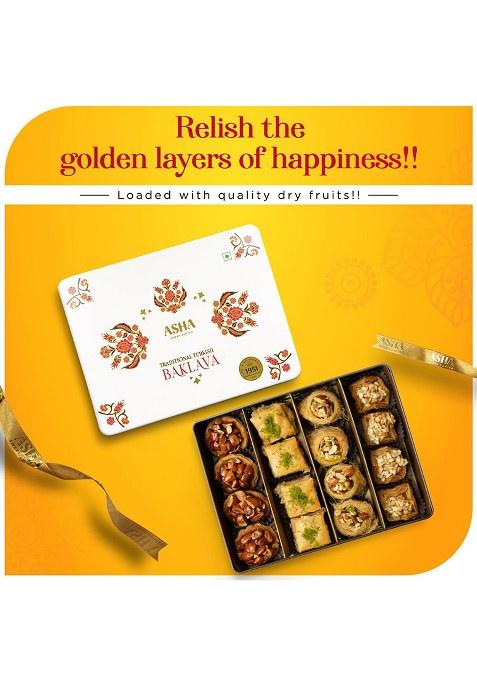 Asha Sweet Center Sweets Baklava Assorted (Pack Of 2 X 430 Grams) Tin Box, Premium Perfect For Gifting And Snacking, Turkish Delight Made With Fresh Ingredients