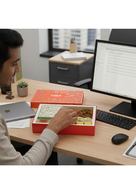 Asha Sweet Center Sweets Corporate Gift Hamper | Premium Assorted Box With Dryfruit Trial Mix Gifting For Employees, Clients & Colleagues |Traditional Mithai Pack Office Celebrations