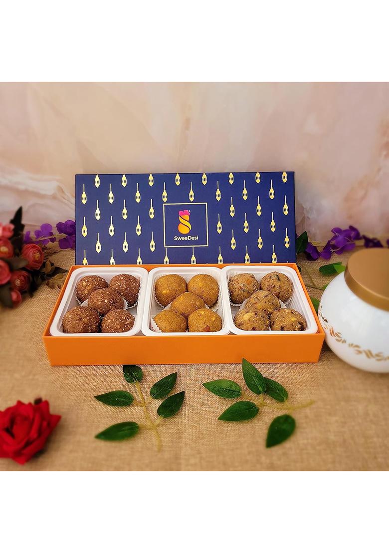 Sweedesi Assorted Laddu Pack| Made In Desi Ghee | Akhrot, Methi, Khajoor Mithas From Sweet Hamper For Every Occasion Birthday, Holi, Rakhi, New Year, Christmas, Anniversary Shark Tank India Brand
